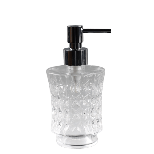 Handcrafted crystal glass kitchen sink soap dispenser with diamond pattern