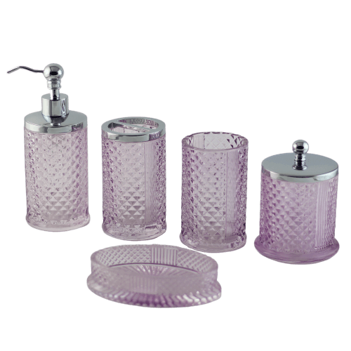 Custom gem patterned purple bathroom accessories set