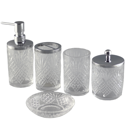 Pineapple patterned 5 piece washroom accessories set
