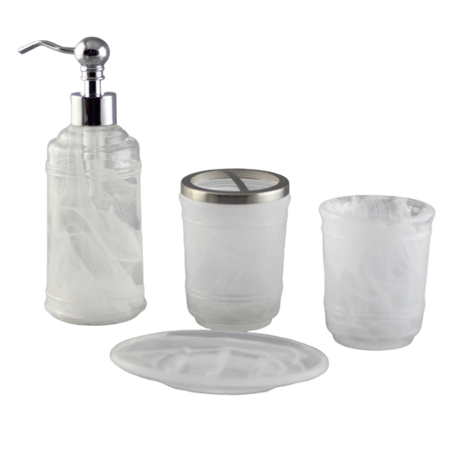 Unique 4 piece cloudy white glass bathroom set